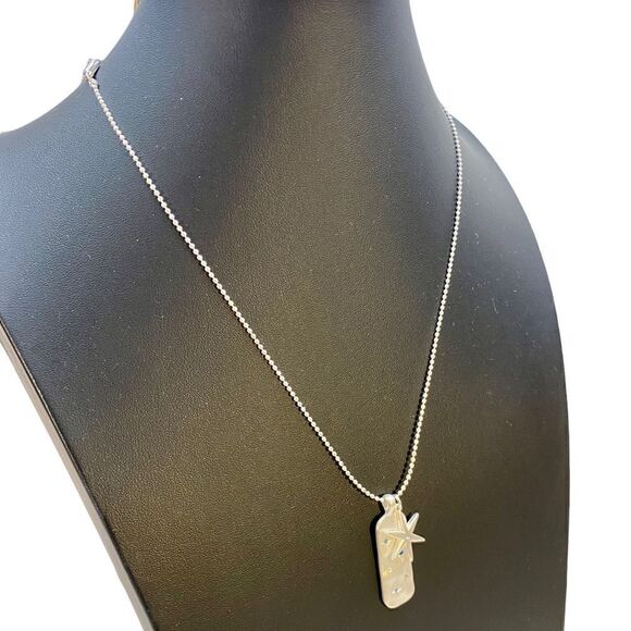 Lucky Brand Night Sky Pave Tag Necklace in Matte Silver Tone. - Picture 2 of 4